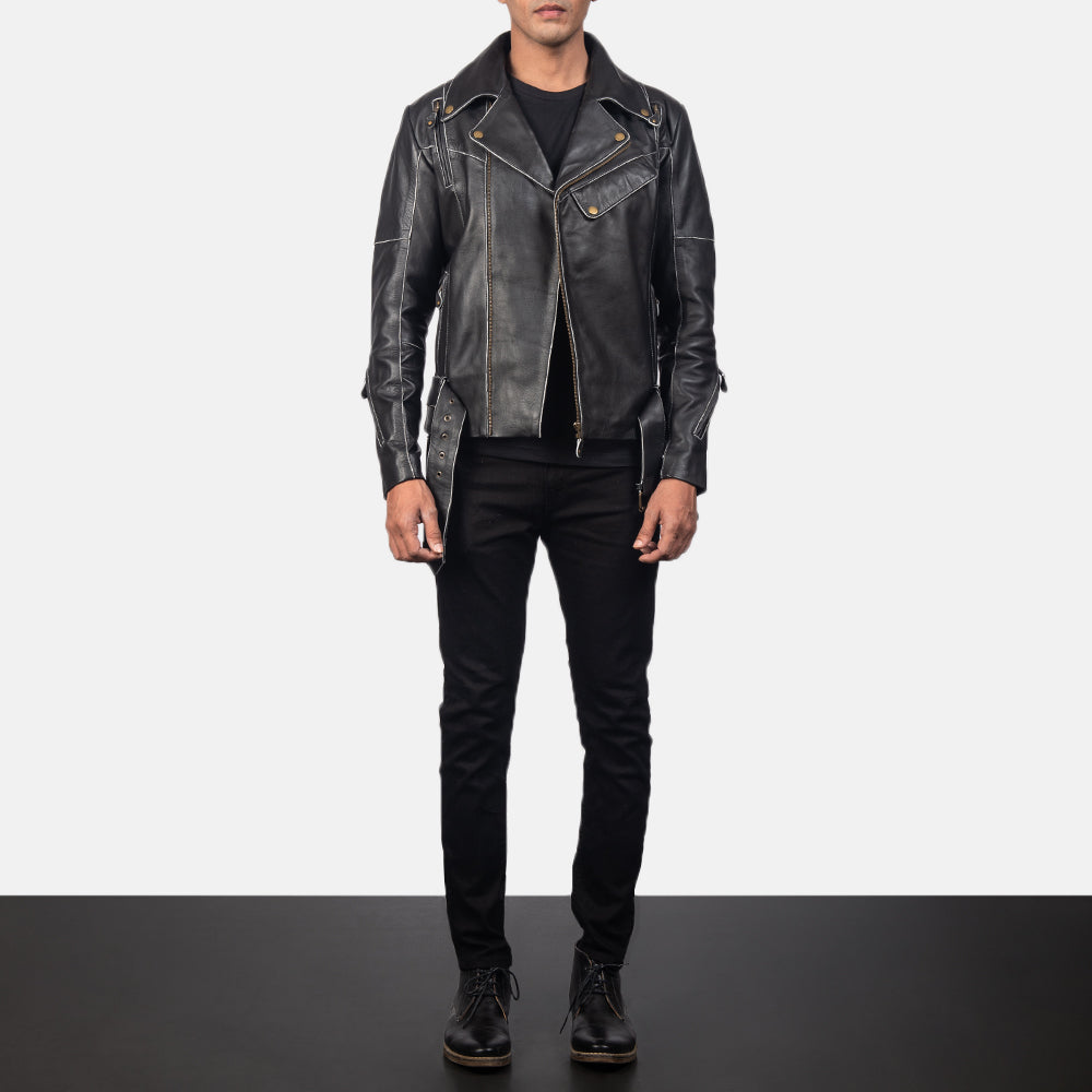 Men's Vincent Black Leather Biker Jacket - Seitenansicht mit ergonomischem Ärmelschnitt