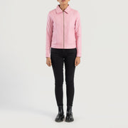 Women's Vixen Pink Classic Collar Leather Jacket - Seitenansicht mit ergonomischem Ärmelschnitt
