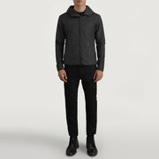 
Wesley Schwarz Hooded Windbreaker Lederjacke für Herren - Seitenansicht mit ergonomischem Ärmelschnitt & sportlicher Passform