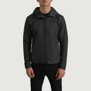 
Detailansicht of Classic Collar & Zipper With Inside Wind Flap. Hardware on Wesley Schwarz Hooded Windbreaker Lederjacke für Herren