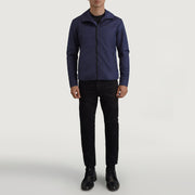 
Wesley Blau Hooded Windbreaker Lederjacke für Herren - Seitenansicht mit ergonomischem Ärmelschnitt & sportlicher Passform
