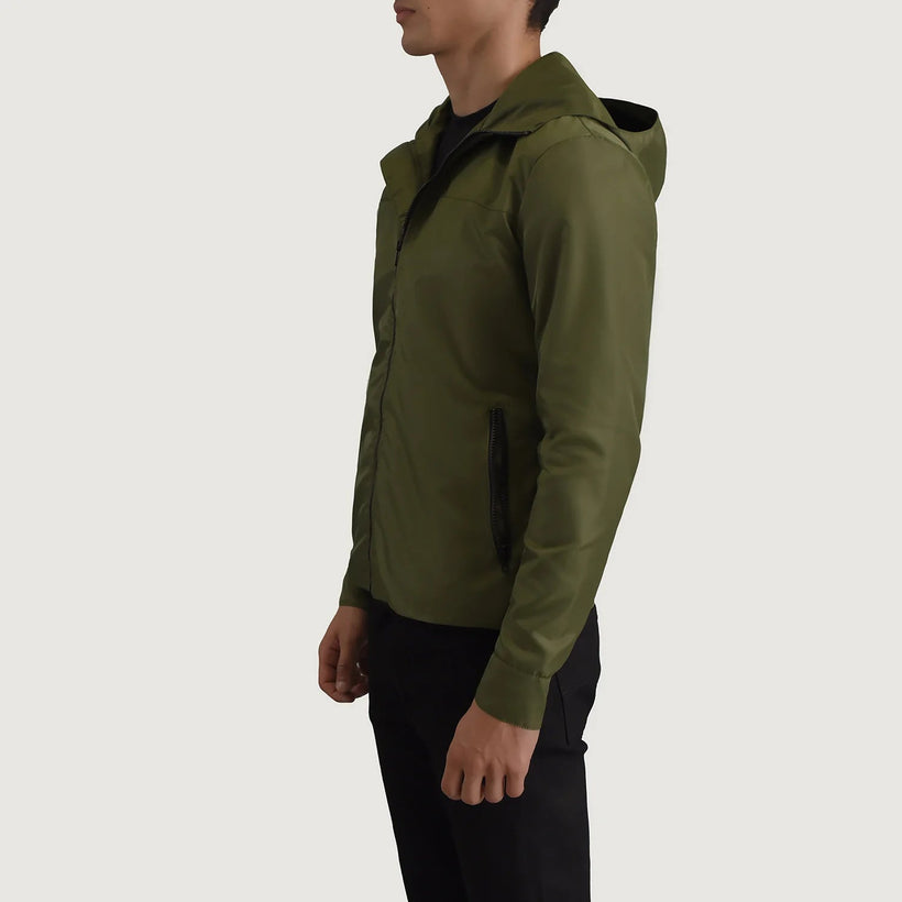 Wesley Grün Hooded Windbreaker Lederjacke für Herren