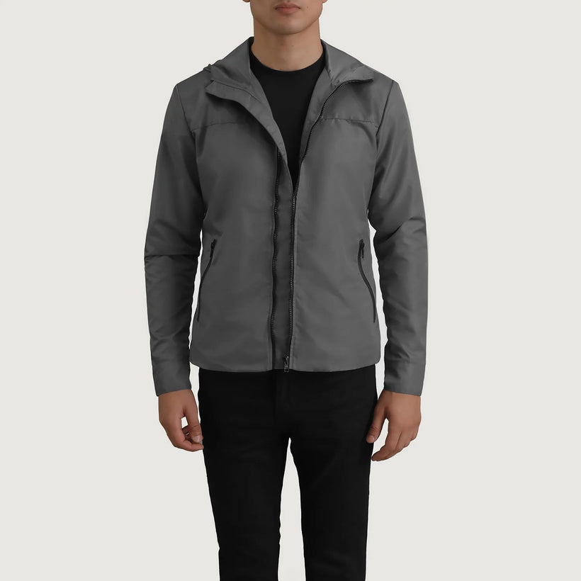 Wesley Grau Hooded Windbreaker Lederjacke für Herren