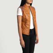 
Tan Brown Sheepskin Dip &Amp; Dye Leather Vest - Rückansicht mit passgenauen Schultern & sauberem Saum