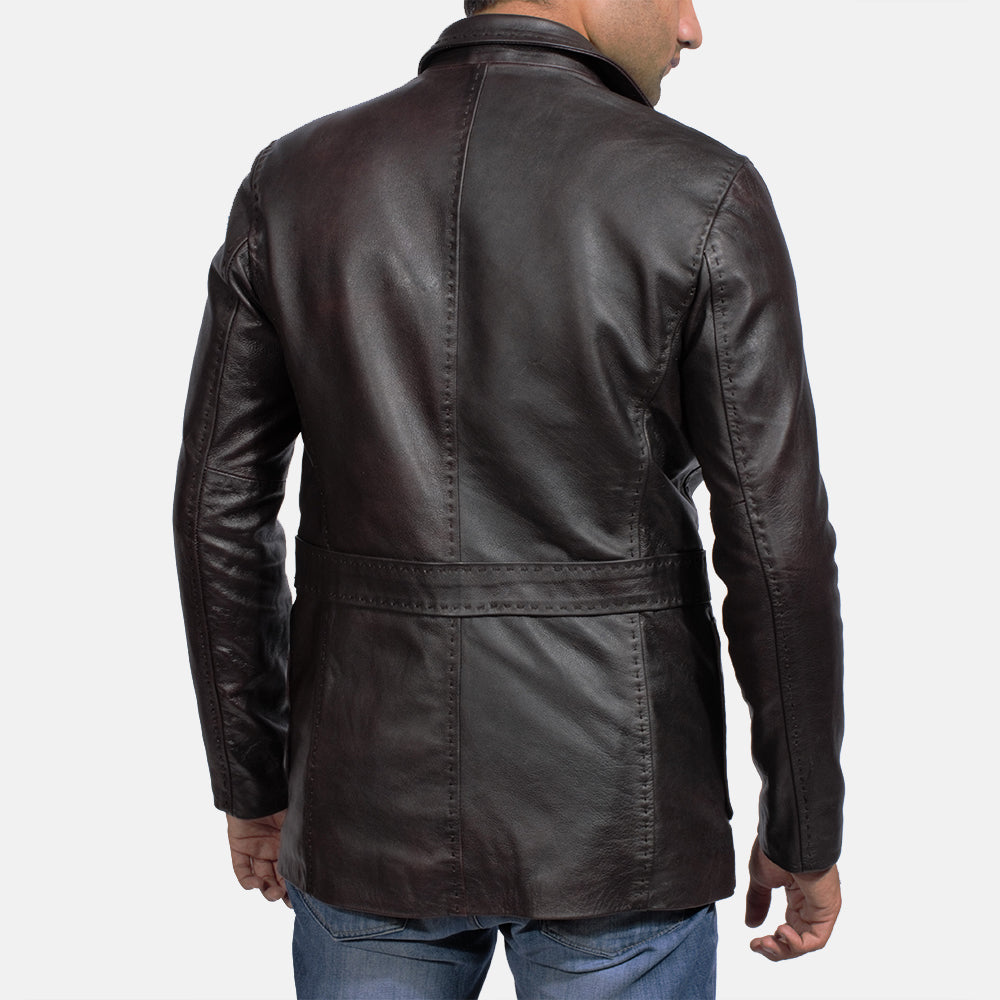 Men's Wine Schwarz Lederblazer für Herren - Seitenansicht mit ergonomischem Ärmelschnitt