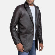 Detailansicht of Notch &amp; Button Hardware on Men's Wine Schwarz Lederblazer für Herren
