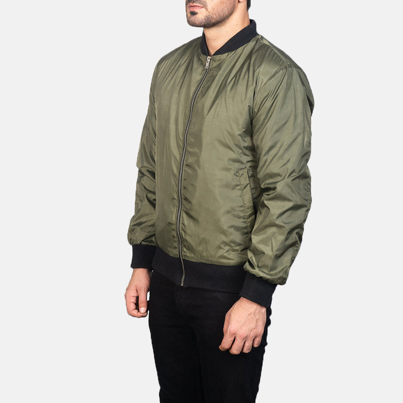 Zack Grün Leder-Bomberjacke für Herren