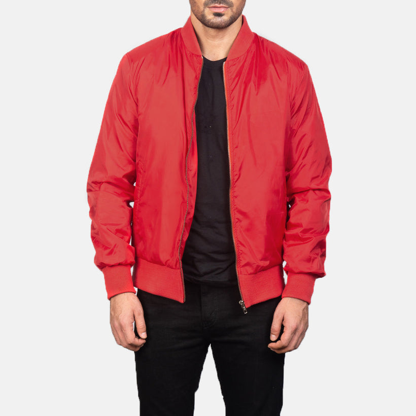 Zack Rot Leder-Bomberjacke für Herren