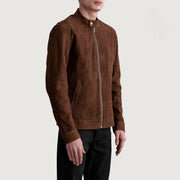 Brown Goatskin Suede Biker Jacket - Rückansicht mit passgenauen Schultern &amp; sauberem Saum
