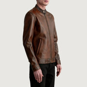 Distressed Brown Sheepskin Leather Biker Jacket - Rückansicht mit passgenauen Schultern &amp; sauberem Saum