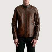 Zen Distressed Braun Leder-Bikerjacke für Herren - Seitenansicht mit ergonomischem Ärmelschnitt