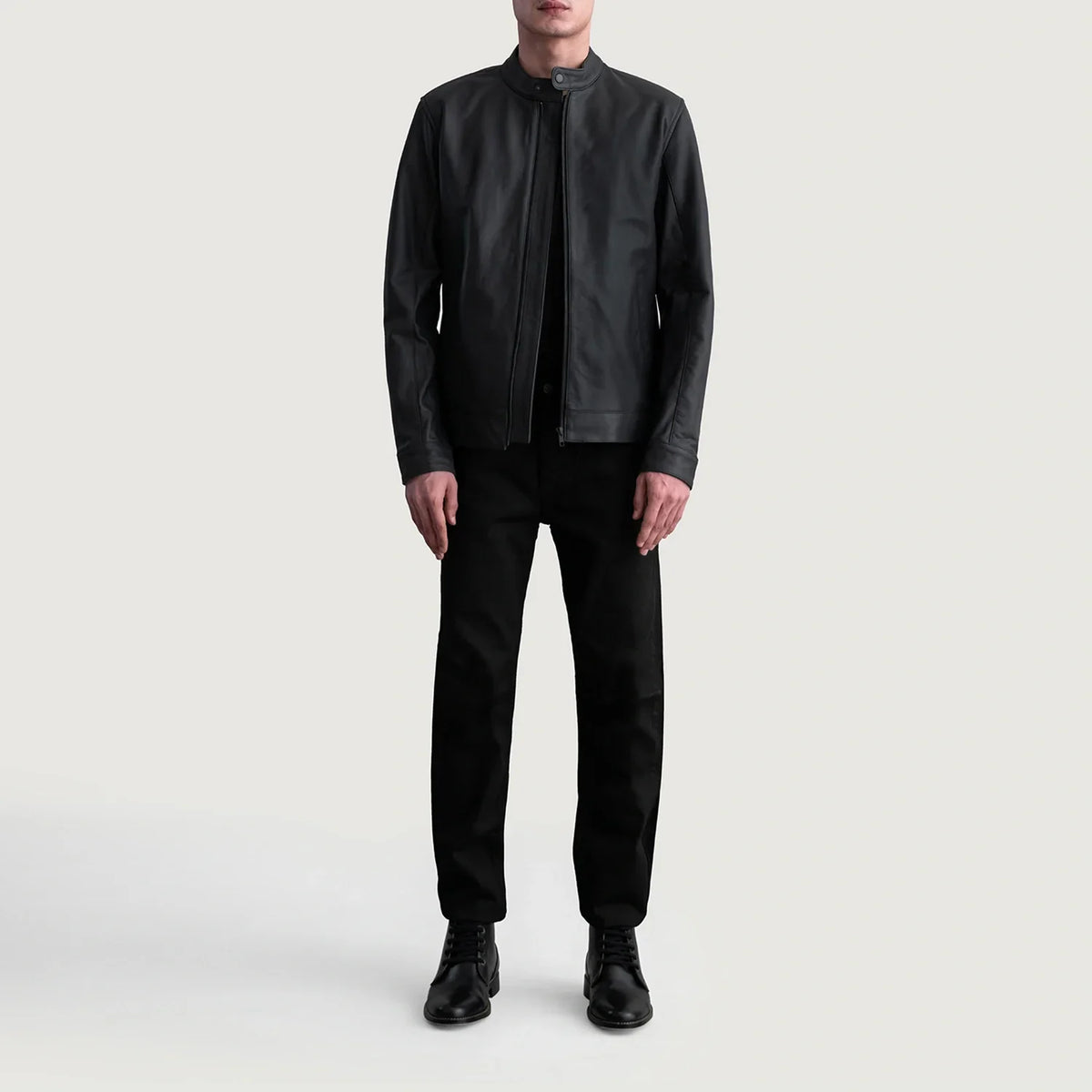 Detailansicht of Snap Button &amp; Zipper Hardware on Zen Matte Schwarz Leder-Bikerjacke für Herren