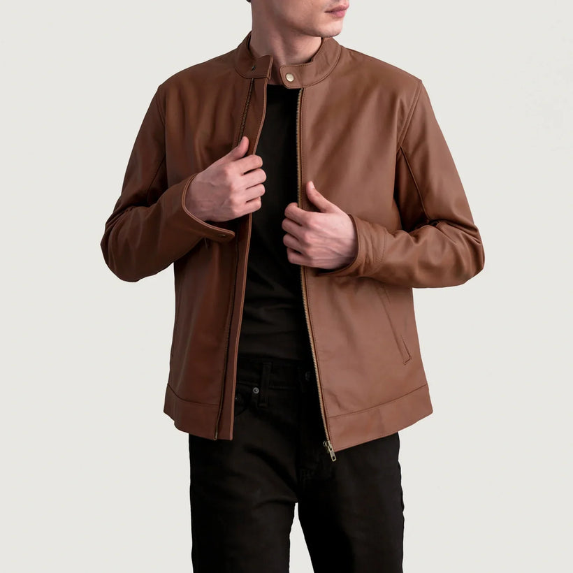 Zen Matte Braun Leder-Bikerjacke für Herren