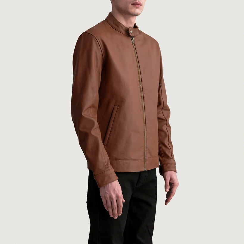 Zen Matte Braun Leder-Bikerjacke für Herren