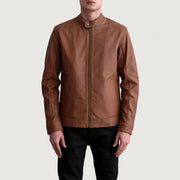 Zen Matte Braun Leder-Bikerjacke für Herren - Seitenansicht mit ergonomischem Ärmelschnitt