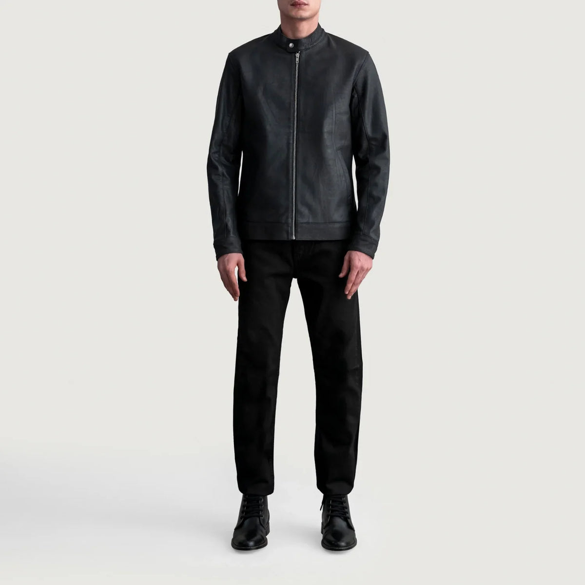 
Detailansicht of Snap Button & Zipper Hardware on Zen Tumbled Schwarz Leder-Bikerjacke für Herren