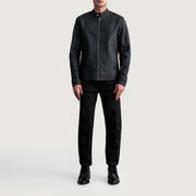 
Detailansicht of Snap Button & Zipper Hardware on Zen Tumbled Schwarz Leder-Bikerjacke für Herren