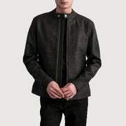 Zen Tumbled Braun Leder-Bikerjacke für Herren in Tumbled Brown Sheepskin Leather - Vorderansicht &amp; maßgeschneiderte Silhouette | Online Kaufen